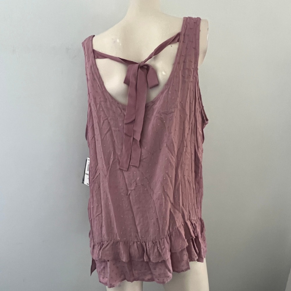 Democracy Swiss Dot Tank Top Womens Size 1X Mauve Boho Ruffle Hem Rayon Blouse - Picture 3 of 13